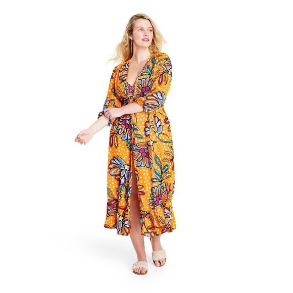 Women's Floral/Polka Dot Print Cover Up - Tabitha Brown for Target Orange - 1X - Picture 1 of 9